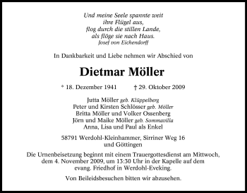 Traueranzeige von Dietmar Möller von Tageszeitung