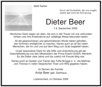Traueranzeige von Dieter Beer von Tageszeitung