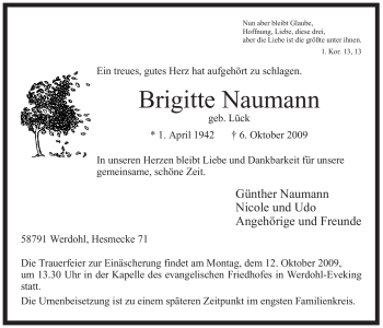 Traueranzeige von Brigitte Naumann von Tageszeitung
