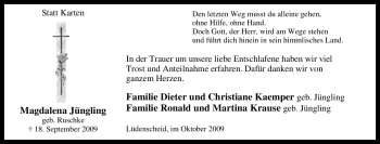 Traueranzeige von Magdalena Jüngling von Tageszeitung
