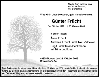 Traueranzeige von Günter Frücht von Tageszeitung