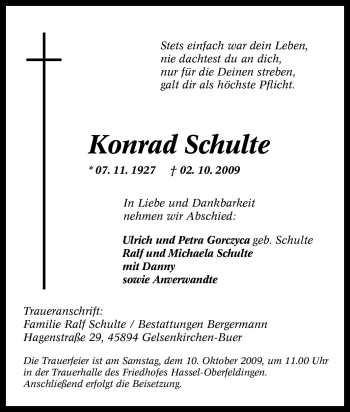 Traueranzeige von Konrad Schulte von Tageszeitung