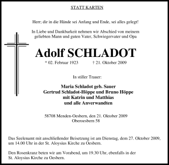 Traueranzeige von Adolf Schladot von Tageszeitung
