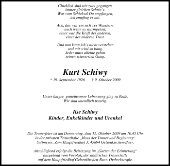 Traueranzeige von Kurt Schiwy von Tageszeitung