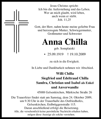 Traueranzeige von Anna Chilla von Tageszeitung