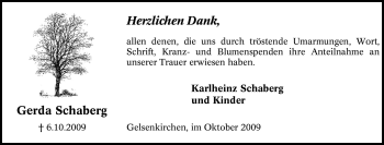 Traueranzeige von Gerda Schaberg von Tageszeitung
