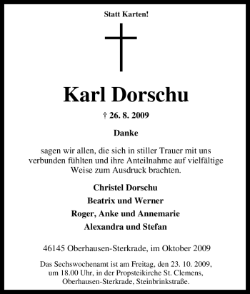 Traueranzeige von Karl Dorschu von Tageszeitung