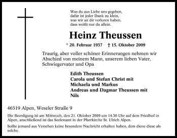 Traueranzeige von Heinz Theussen von Tageszeitung