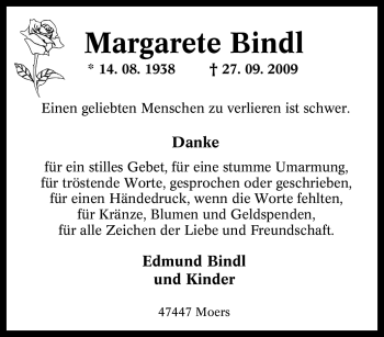 Traueranzeige von Margarete Bindl von Tageszeitung