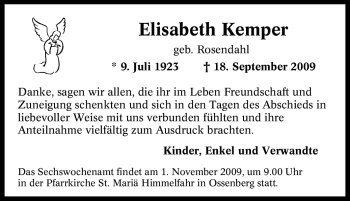 Traueranzeige von Elisabeth Kemper von Tageszeitung