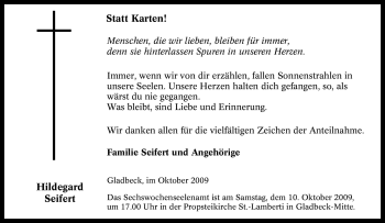 Traueranzeige von Hildegard Seifert von Tageszeitung