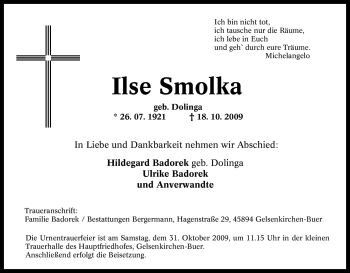 Traueranzeige von Ilse Smolka von Tageszeitung