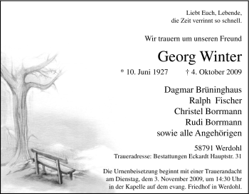 Traueranzeige von Georg Winter von Tageszeitung