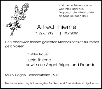 Traueranzeige von Alfred Thieme von Tageszeitung