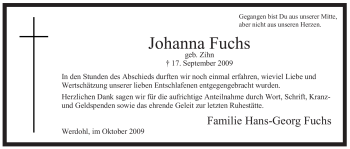 Traueranzeige von Johanna Fuchs von Tageszeitung