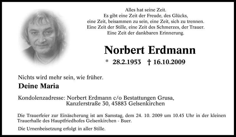  Traueranzeige für Norbert Erdmann vom 20.10.2009 aus Tageszeitung