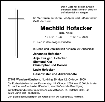 Traueranzeige von Mechtild Hofacker von Tageszeitung