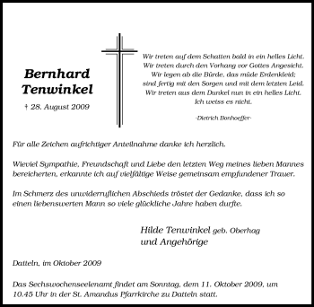 Traueranzeige von Bernhard Tenwinkel von Tageszeitung