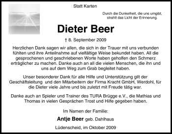 Traueranzeige von Dieter Beer von Tageszeitung