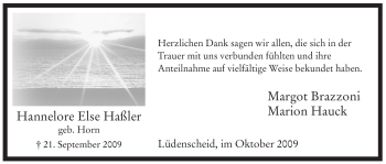Traueranzeige von Hannelore Else Haßler von Tageszeitung