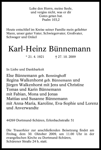 Traueranzeige von Karl-Heinz Bünnemann von Tageszeitung