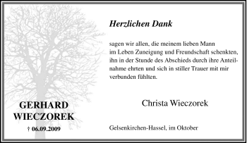 Traueranzeige von Gerhard Wieczorek von Tageszeitung