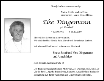 Traueranzeige von Else Dingemann von Tageszeitung