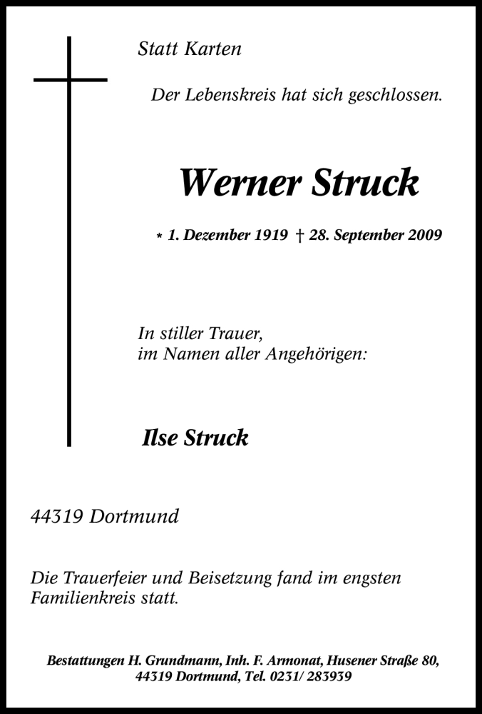 Traueranzeigen von Werner Struck TrauerinNRW.de