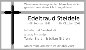 Traueranzeige von Edeltraud Steidele von Tageszeitung