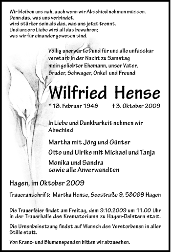 Traueranzeige von Wilfried Hense von Tageszeitung
