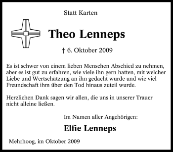Traueranzeige von Theo Lenneps von Tageszeitung