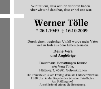 Traueranzeige von Werner Tölle von Tageszeitung