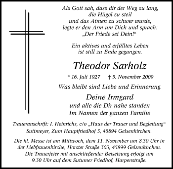 Traueranzeige von Theodor Sarholz von Tageszeitung