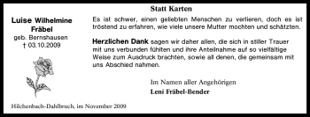 Traueranzeige von Luise Wilhelmine Fräbel von Tageszeitung