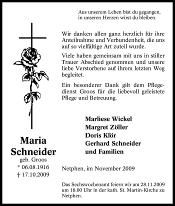 Traueranzeige von Maria Schneider von Tageszeitung