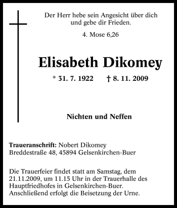 Traueranzeige von Elisabeth Dikomey von Tageszeitung
