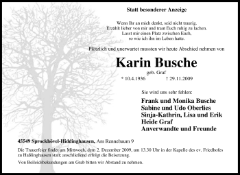 Traueranzeige von Karin Busche von Tageszeitung