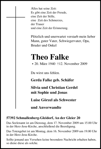 Traueranzeige von Theo Falke von Tageszeitung