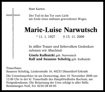 Traueranzeige von Marie-Luise Narwutsch von Tageszeitung