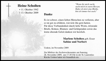 Traueranzeige von Heinz Scholten von Tageszeitung