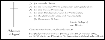 Traueranzeige von Johannes Kohlgraf von Tageszeitung