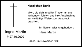 Traueranzeige von Ingrid Martin von Tageszeitung