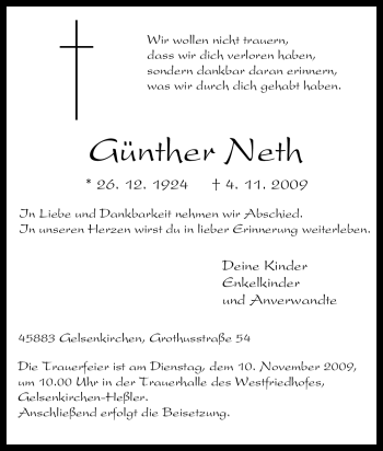 Traueranzeige von Günther Neth von Tageszeitung