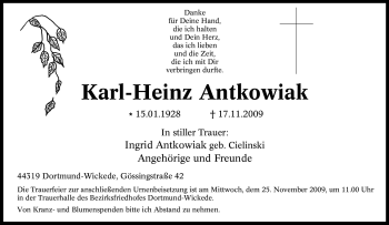 Traueranzeige von Karl-Heinz Antkowiak von Tageszeitung