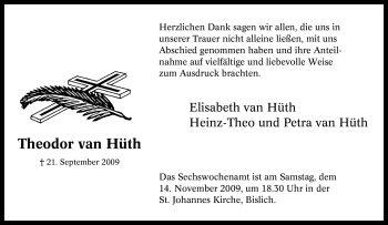 Traueranzeige von Theodor van Hüth von Tageszeitung