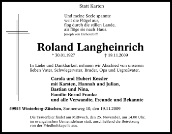 Traueranzeige von Roland Langheinrich von Tageszeitung