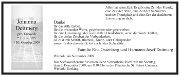 Traueranzeige von Johanna Deitmerg von Tageszeitung