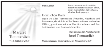 Traueranzeige von Margret Tommerdich von Tageszeitung