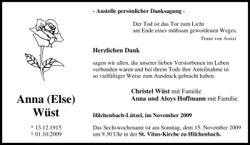 Traueranzeige von Anna Wüst von Tageszeitung