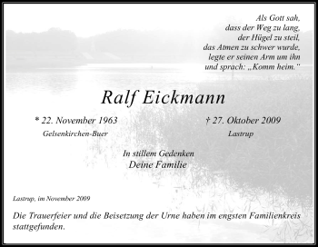 Traueranzeige von Ralf Eickmann von Tageszeitung